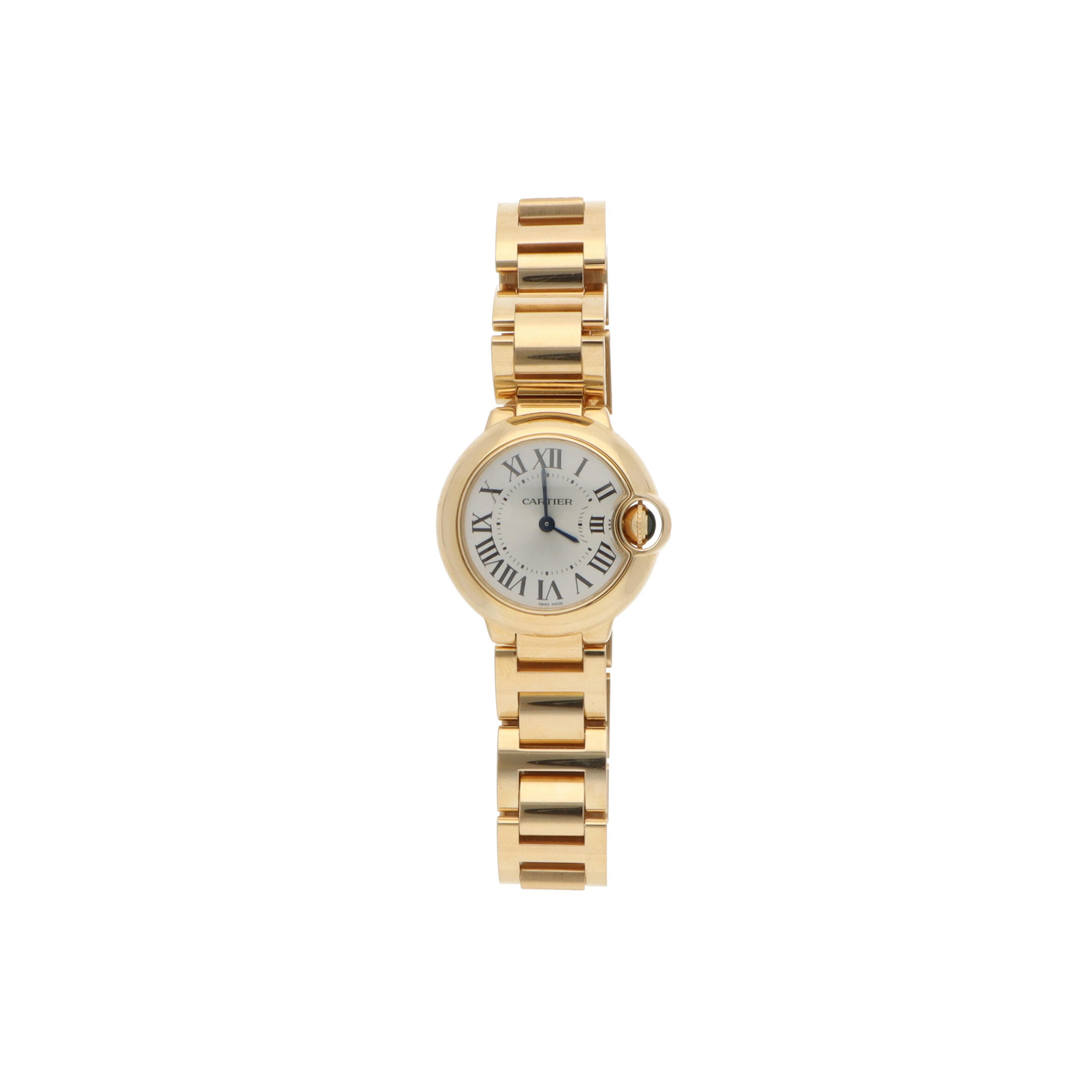 Ca*t1er ballon bleu yellow gold watch with silver dial 28mm w69001z2